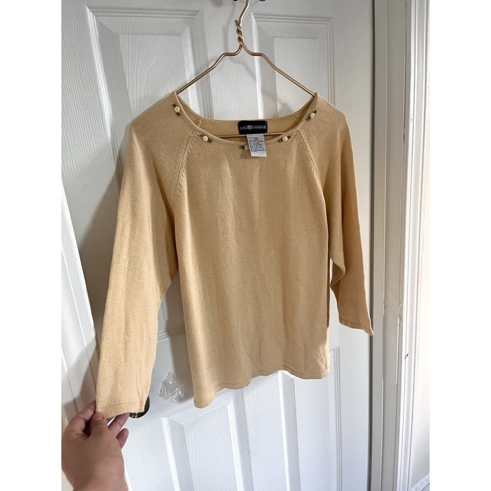 VTG SILK Sage Harbor Yellow Knit Sweater Feminine Floral Rose Detail Cottagecore